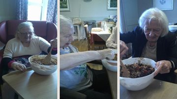 Preparing for festivities by making Christmas cake at Pennwood Lodge